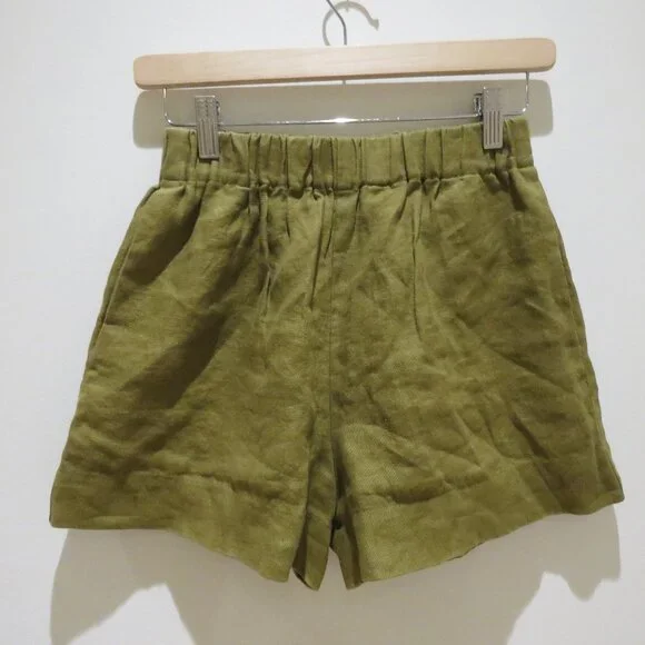 NICOLE PURDY The Classic Short in Khaki Brown Linen Boho Minimalist - Size XS